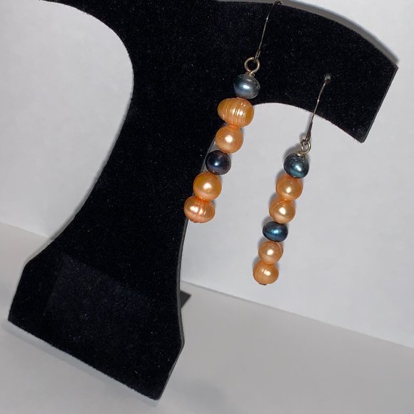 Orange and Blue Freshwater Pearl Dangle Earrings - Picture 5 of 6